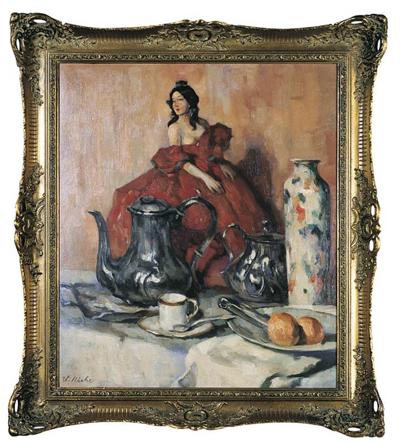 32. MARTWA NATURA Z PORCELANOWą FIGURKą, OK. 1930