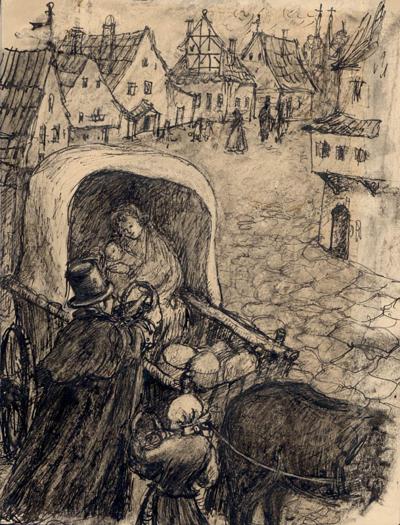 SCENA W MIASTECZKU (ILUSTRACJA), 1952