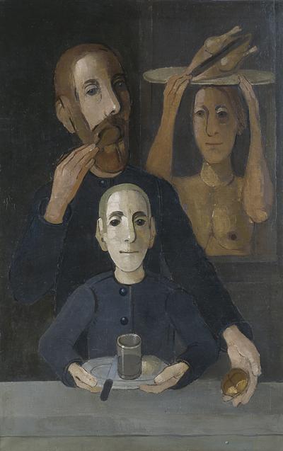TRZY POSTACI PRZY STOLE, 1963