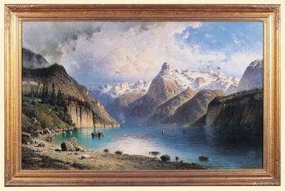 PEJZAŻ ALPEJSKI Z JEZIOREM, 1878
