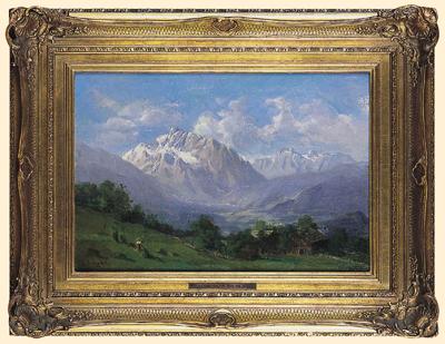 PEJZAŻ ALPEJSKI Z JEZIOREM, 1870-1880