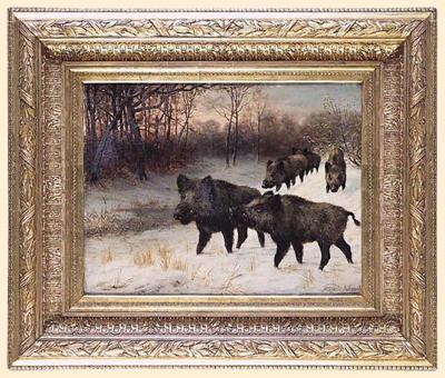 WATAHA DZIKÓW NA ŚNIEGU, 1882