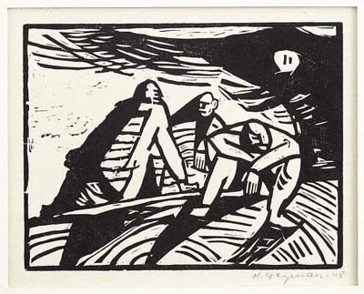 TRZY POSTACI SIEDZąCE, Z CYKLU KSIężYC, 1948