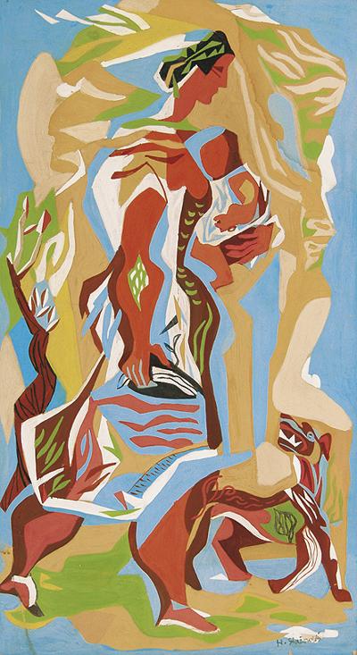 KOBIETA Z DZIECKIEM I PSEM, OK. 1948-50