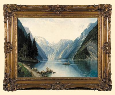 PEJZAŻ ALPEJSKI Z JEZIOREM, OK. 1900