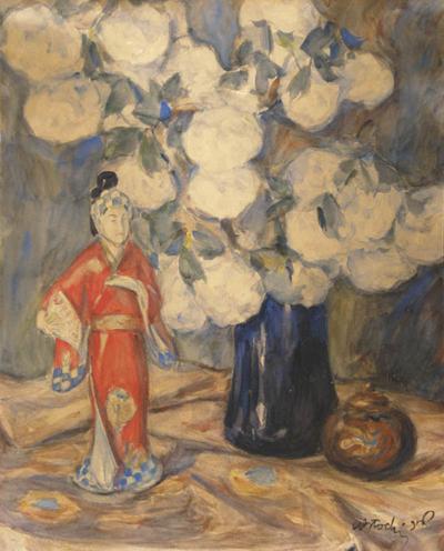 KWIATY I JAPOŃSKA FIGURKA, 1916