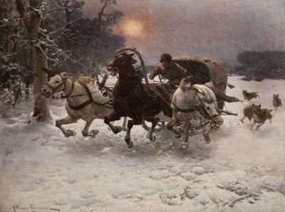 ŚCIGANI PRZEZ WILKI, OK. 1885