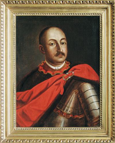 SZLACHCIC W ZBROI I CZERWONYM PŁASZCZU