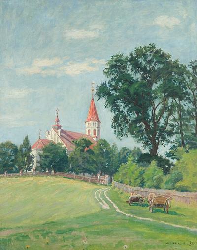 PEJZAŻ LETNI Z KOŚCIOŁEM, 1938
