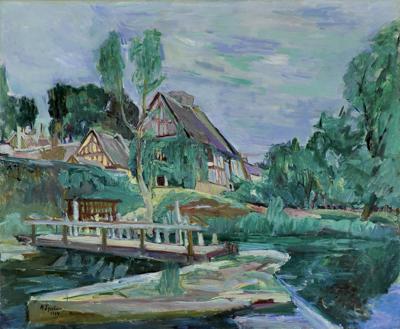 KRAJOBRAZ Z DOMAMI NAD STAWEM, 1934