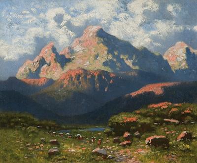 PEJZAŻ GÓRSKI Z ŁĄKĄ, OK. 1890