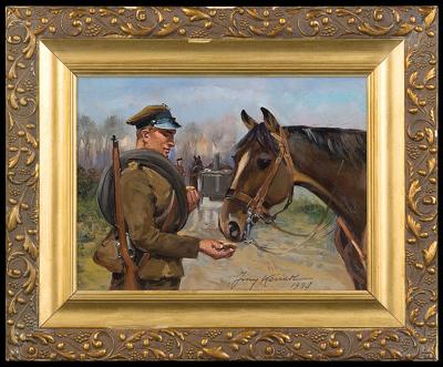 UŁAN KARMIĄCY KONIA, 1937