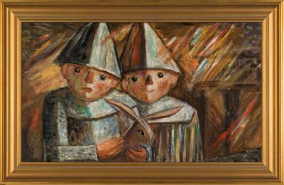 DWOJE DZIECI Z KRÓLIKIEM, OK. 1930