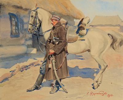 UŁAN Z KONIEM. NA KWATERĘ, 1918
