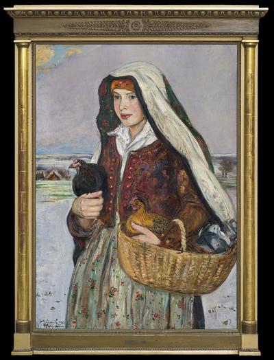 NA TARG. DZIEWCZYNA NIOSĄCA KURY, 1923