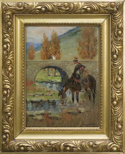 Z HISZPANII. SZWOLEŻER POJĄCY KONIA, 1934