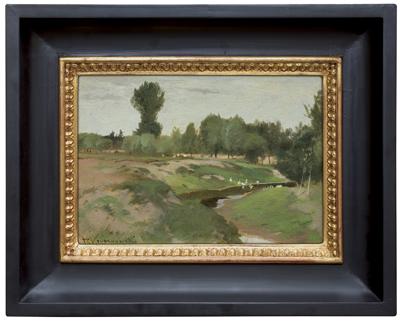 PEJZAŻ LETNI. GĘSI NAD WODĄ, OK. 1900