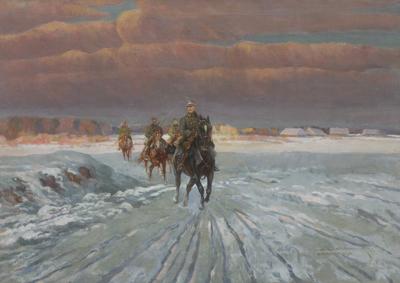 PATROL UŁANÓW W ZIMOWYM KRAJOBRAZIE, 1921