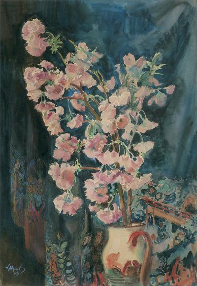 KWIATY W DZBANKU NA TLE WZORZYSTEJ TKANINY, 1903