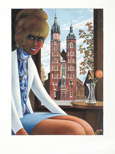 PORTRET KOBIETY NA TLE KOŚCIOŁA MARIACKIEGO, 1968