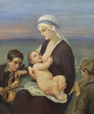 MALI GRAJKOWIE PRZED MADONNĄ Z DZIECIĄTKIEM
