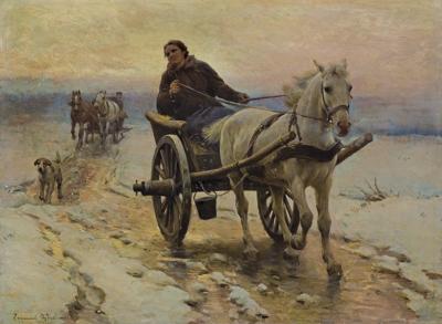 DWUKÓŁKĄ PO ŚNIEGU I LODZIE, OK. 1890