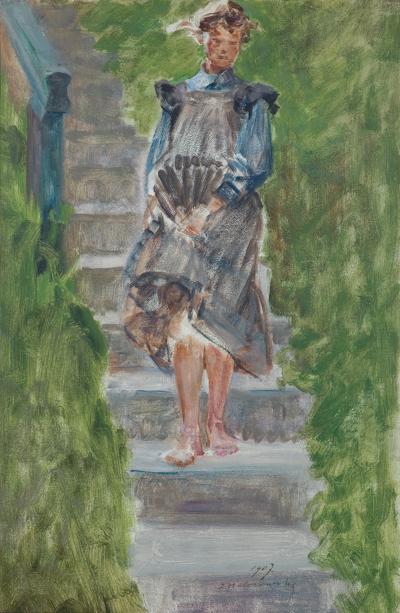 DZIEWCZYNA NA SCHODACH MODELKA W OGRODZIE, 1907