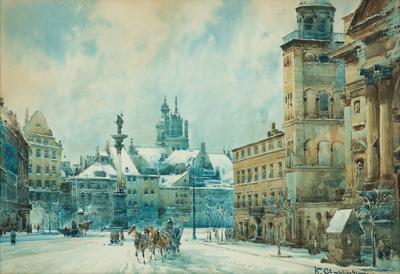 WARSZAWA. PLAC ZAMKOWY W ZIMIE, PRZED 1939