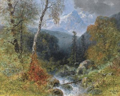 PEJZAŻ GÓRSKI Z WODOSPADEM, 1904