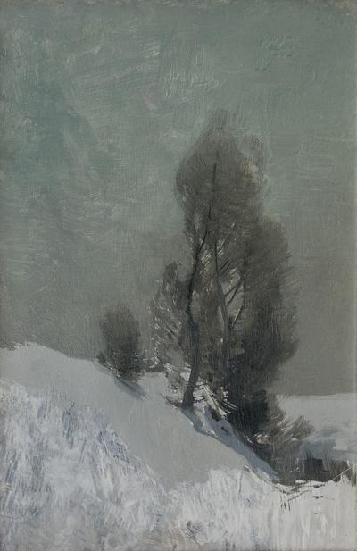 PEJZAŻ ZIMOWY Z TOPOLAMI, OK. 1920