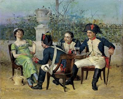 FLIRT PRZY WINIE, ŻOŁNIERZE I DZIEWCZYNA, 1883
