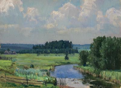 PEJZAŻ Z RZEKĄ - PODOROSK, 1937