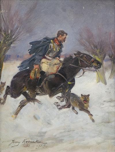 KIRASJER UCIEKAJąCY PRZED WILKAMI, 1928