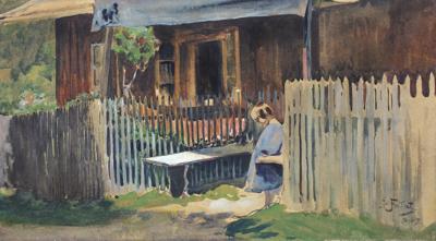 DZIEWCZYNKA PRZED CHATĄ, 1907