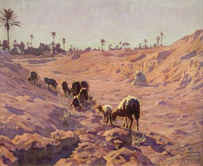 PASTERZ ZE STADEM W PUSTYNNYM WADI, PRZED 1925