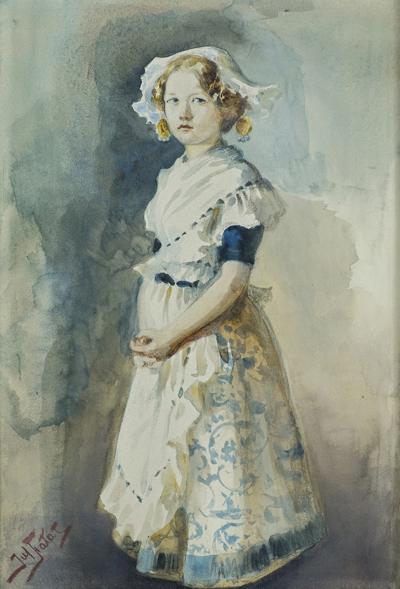 DZIEWCZYNA W BIAŁYM FARTUSZKU, OK. 1890