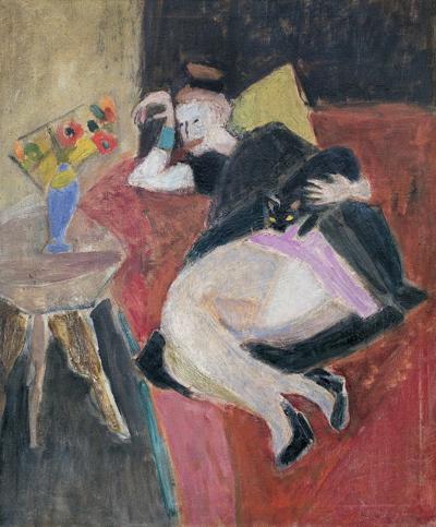 KOBIETA Z KOTEM, OK. 1950