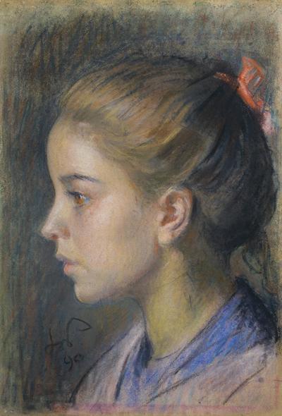 DZIEWCZYNKA Z CZERWONĄ WSTĄŻKĄ WE WŁOSACH, 1890