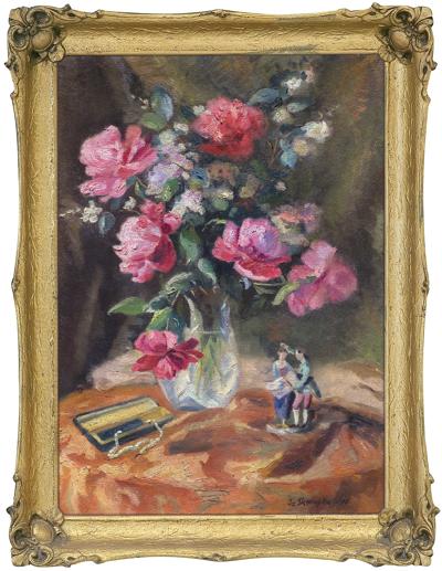 MARTWA NATURA Z KWIATAMI W WAZONIE, 1946