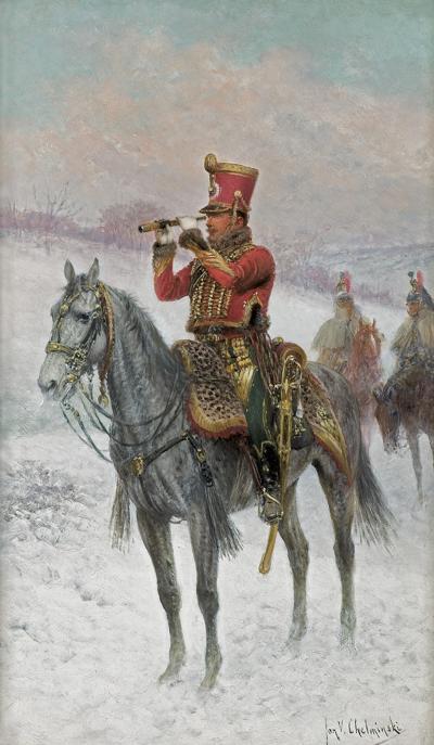 KONNY HUZAR W ZIMOWYM PEJZAŻU