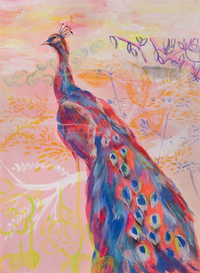 PEACOCK SILHOUETTE AT INDIAN PINK SUNSET, 2019