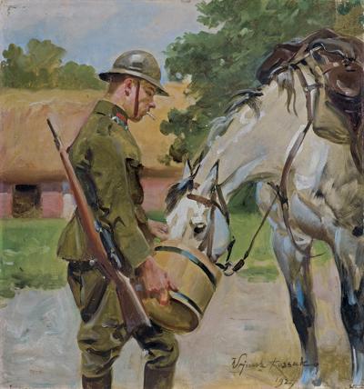 ŻOŁNIERZ POJĄCY KONIA, 1927