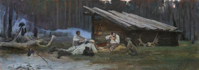 PRZY OGNISKU. PO POLOWANIU W NIEŚWIEŻU, 1889