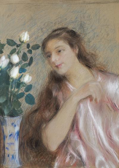 PORTRET MŁODEJ KOBIETY Z RÓŻAMI