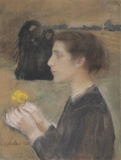 PORTRET KOBIETY Z ŻÓŁTYM KWIATEM