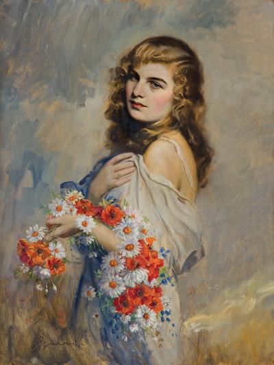 DZIEWCZYNA Z POLNYMI KWIATAMI, OK. 1938