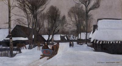 WIEŚ GÓRALSKA W ZIMIE, 1930