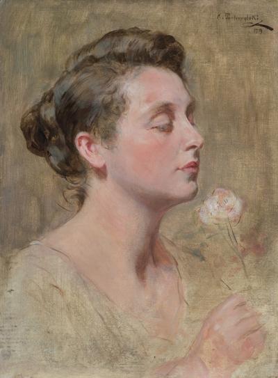 PORTRET MŁODEJ KOBIETY Z RÓŻĄ, 1919