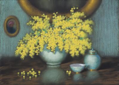 MARTWA NATURA Z KWIATAMI MIMOZY, 1942