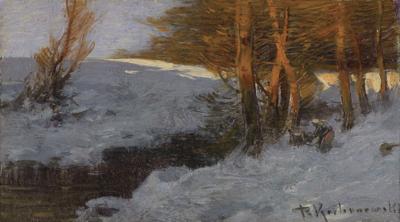 PEJZAŻ ZIMOWY ZE STRUMIENIEM, PO 1900